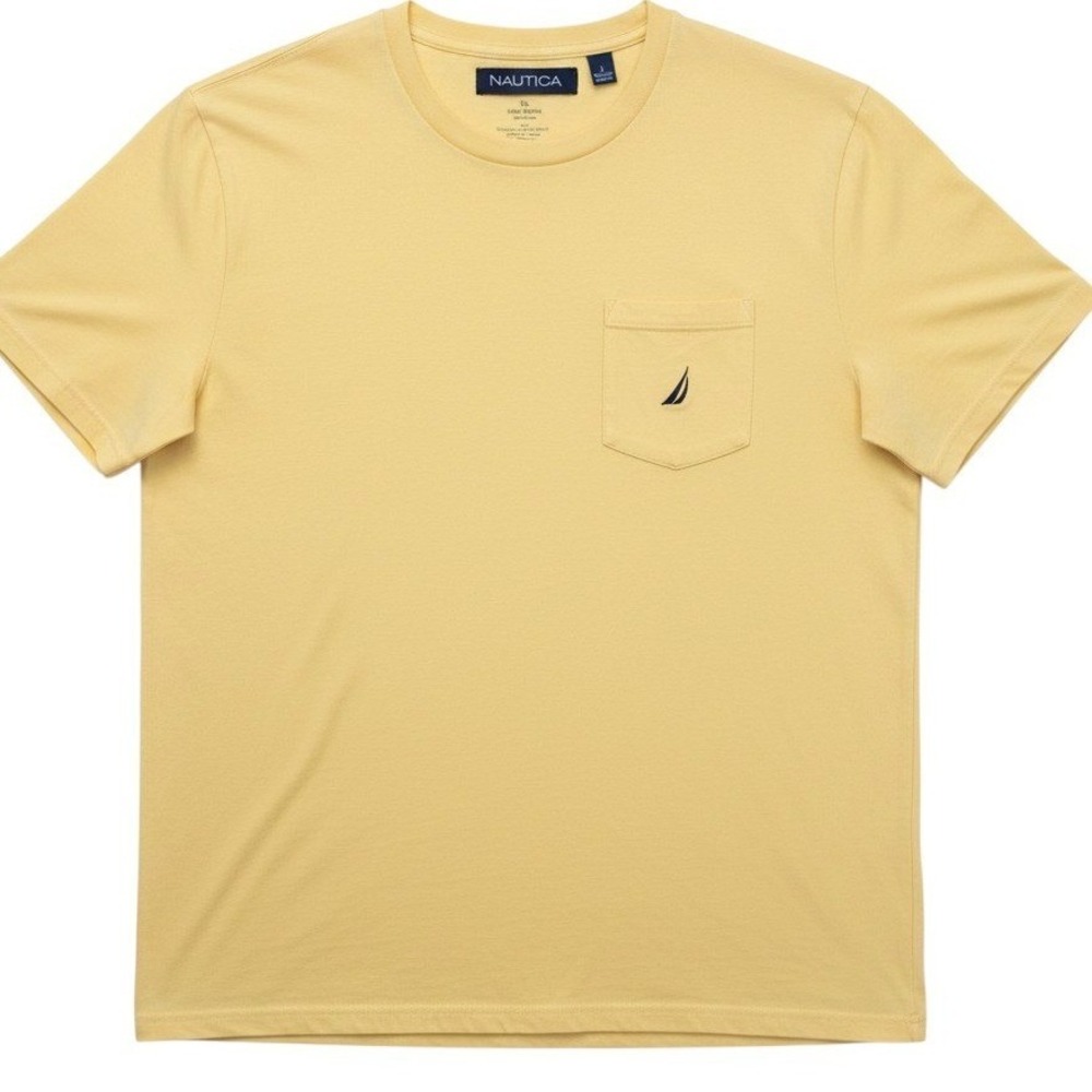 Nautica T-Shirt Mens XL Yellow Pocket Short Sleeve Cotton Logo